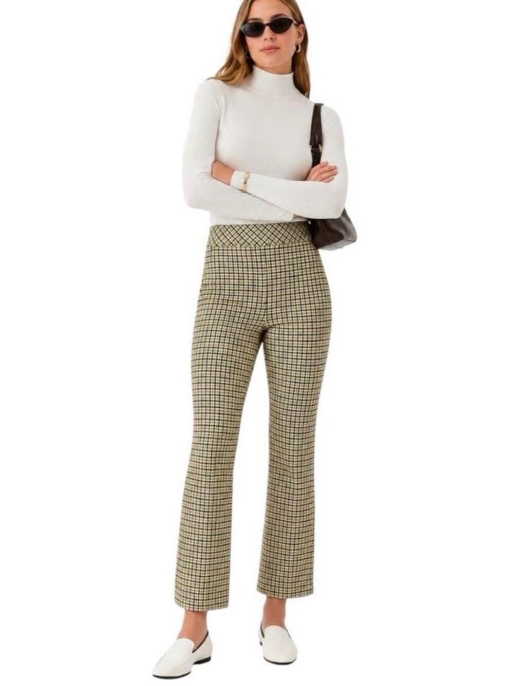 Spanx Women’s The Perfect Kick Flare Dijon Houndstooth Pull On Cropped Pants